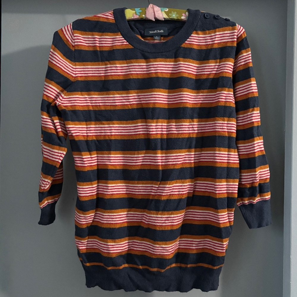 Modcloth Blue Striped Crew Neck Sweater